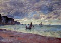 Fischerboote vom Strand und den Klippen von Pourville Claude Monet